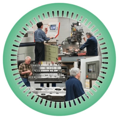 Thomson Lamination Company toolroom showing CNC machining centers and wire EDM equipment for motor lamination tooling Thomson Lamination Company toolroom showing CNC machining centers and wire EDM equipment for motor lamination tooling